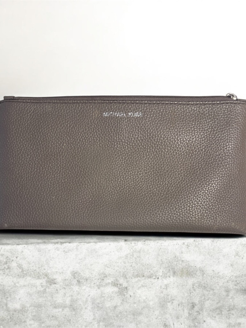 Michael Kors  Pebbled Leather Zip Pouch in Taupe